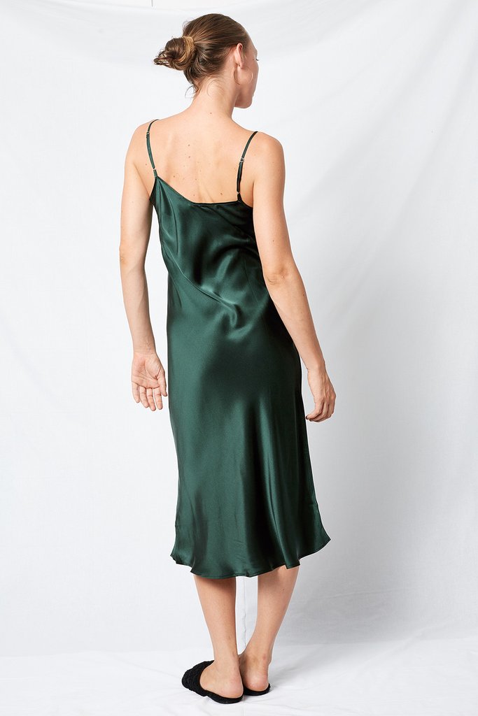 SILK LAUNDRY 90 s Silk Slip Dress Emerald